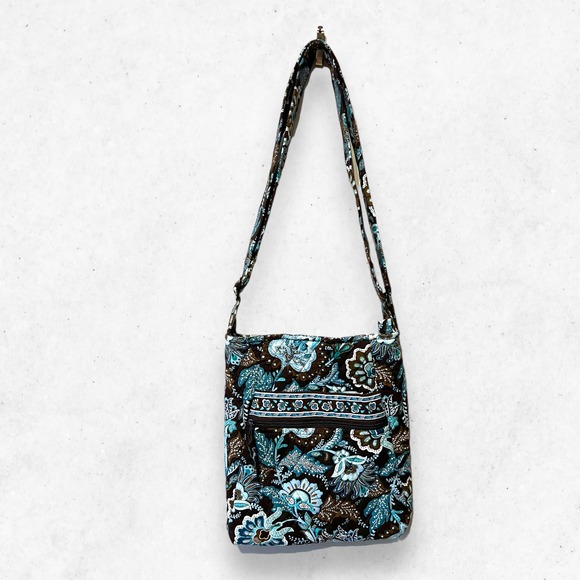 Vera‎ Bradley Mini Hipster Java Blue Brown Teal Retired Print Cross-Body Purse - Picture 1 of 9